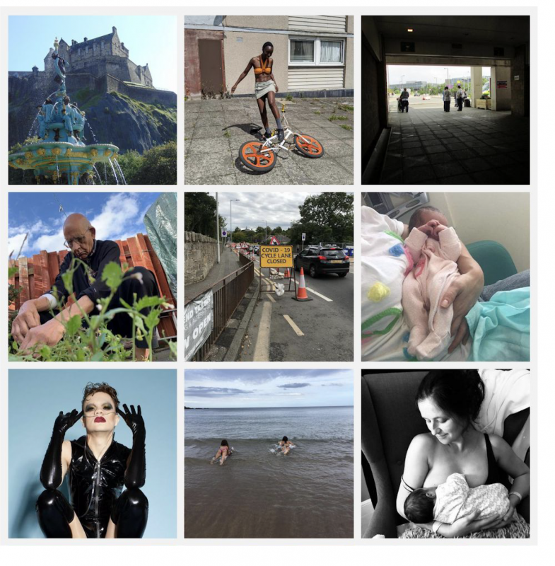 A collage of photos from the photo voice exhibition at Edinburgh Waverley.